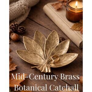 Vintage Solid Brass Maple Leaf Trinket Dish | 1950s Mid-Century Catchall